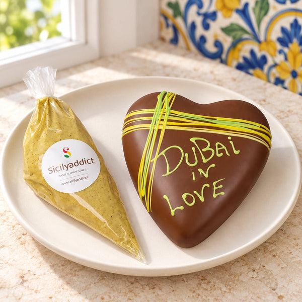 Cuore di cioccolato Dubai Style 350g + 150g sac a poche - SicilyAddict