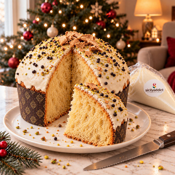 Panettone artigianale al CANNOLO SICILIANO 800 g + 500g di sac a poche di ricotta - SicilyAddict