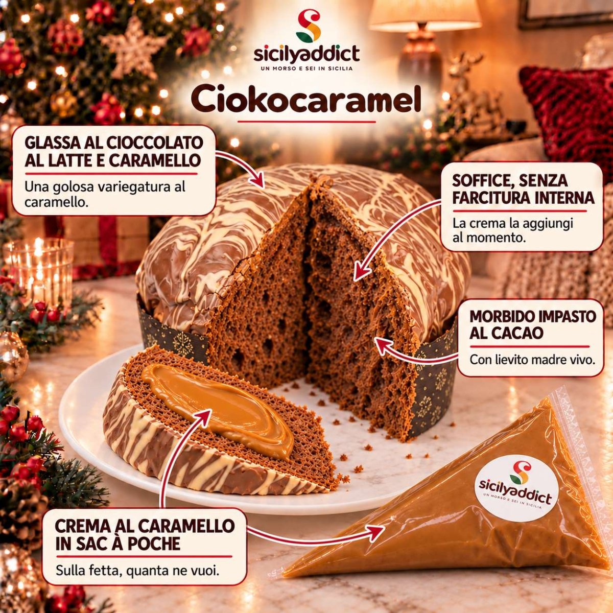 Panettone artigianale al cioccolato e caramello salato Ciokocaramel - SicilyAddict