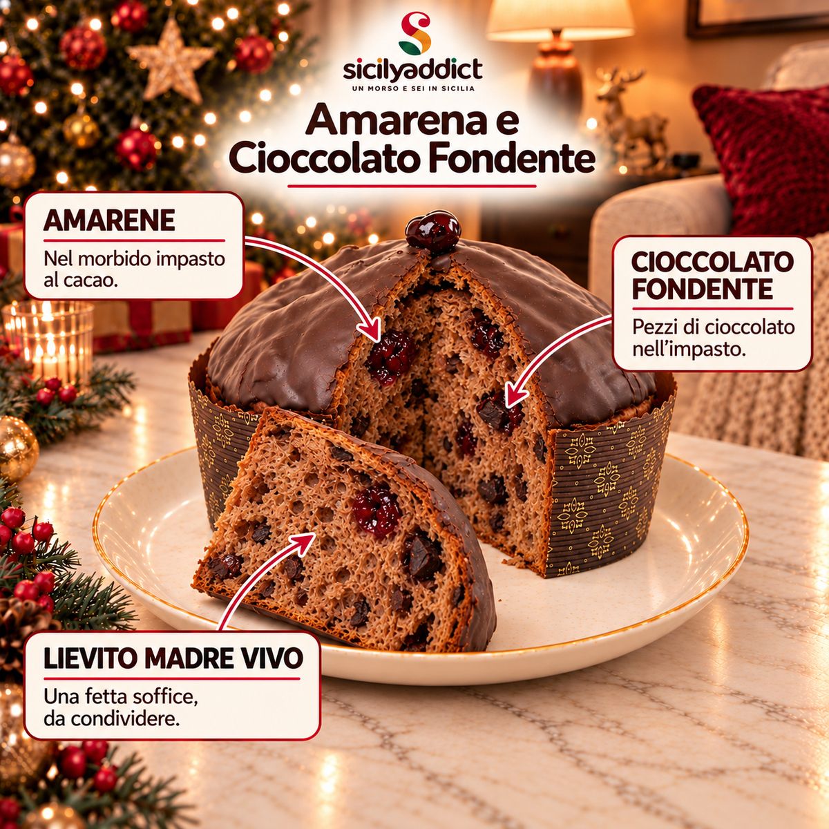Panettone artigianale Amarene e Cioccolato Fondente - SicilyAddict