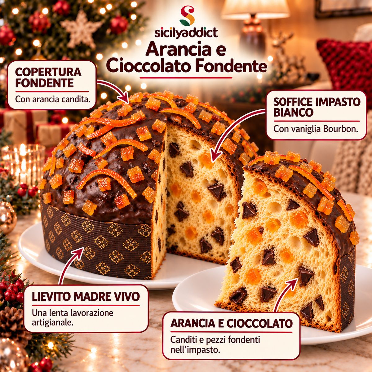 Panettone artigianale Arance Candite e Cioccolato Fondente - SicilyAddict