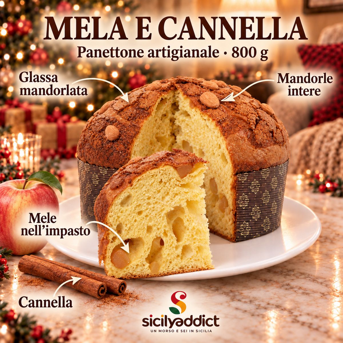 Panettone artigianale Mele e Cannella - SicilyAddict