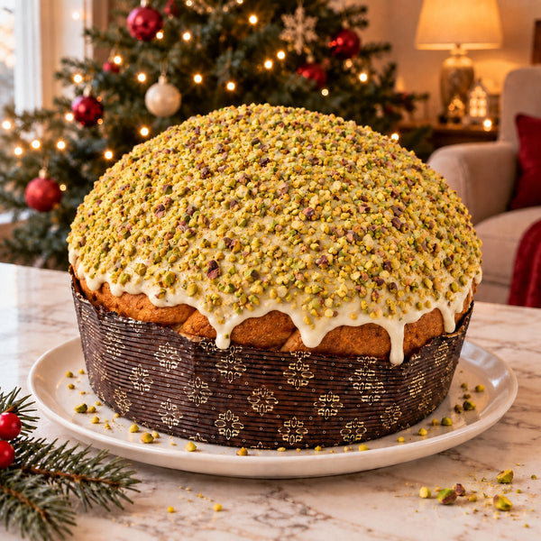 Panettone artigianale Pistacchio e Gocce di Cioccolato Bianco - SicilyAddict