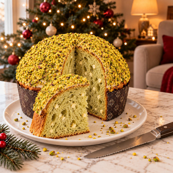 Panettone artigianale Pistacchio e Gocce di Cioccolato Bianco - SicilyAddict