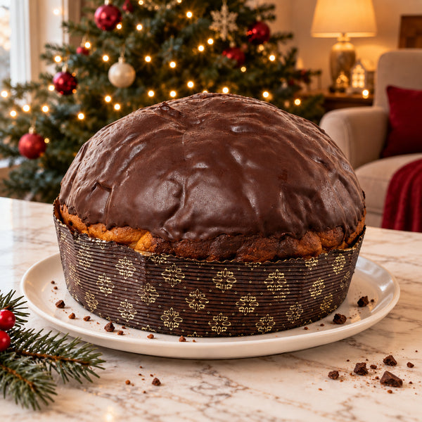 Panettone con gocce di cioccolato fondente SicilyAddict, intero.