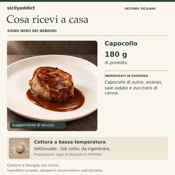 Capocollo di Suino Nero dei Nebrodi – cosa ricevi a casa: 180 g, di prodotto.