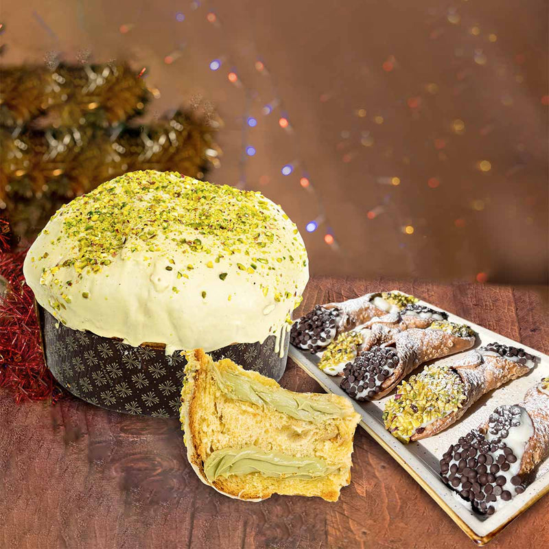 Sicilybox panettone farcito pistacchio 1.1 kg + kit cannolo