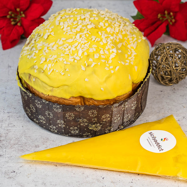 Panettone artigianale al limone 1kg con crema di limone in sac a poche 200g