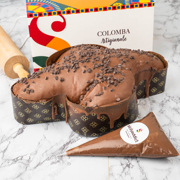 Colomba artigianale al cioccolato al latte 1kg con crema al cioccolato in sac a poche