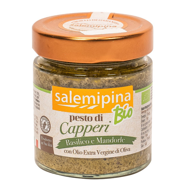 Kapern-Mandel-Pesto mit Bio-Basilikum 190 g.