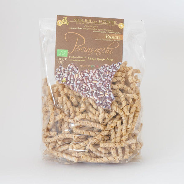 Busiate pasta of ancient Sicilian wholemeal durum wheat Perciasacchi variety.. 